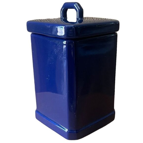 Vintage Roshco TileWare Cobalt Blue Baker Graphic Tile Ceramic Square Canister - Picture 6 of 13
